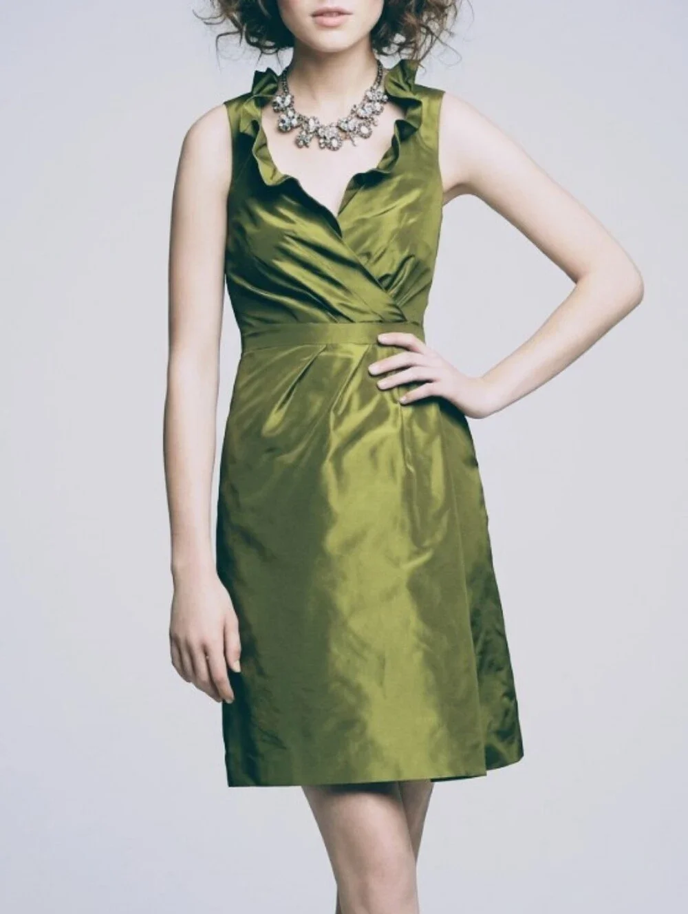 J. Crew Olive Green Silk Faux Wrap Dress NEW Ruffle Wedding Guest Cocktail 10